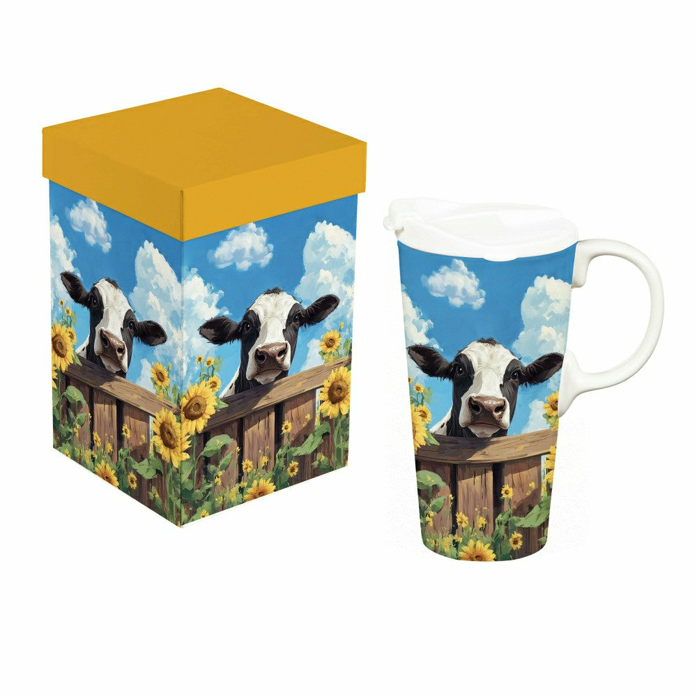 Hillside Pasture Travel Cup Ceramic Perfect Cup, Cow Behind Fence, 17o | Plow & Hearth
