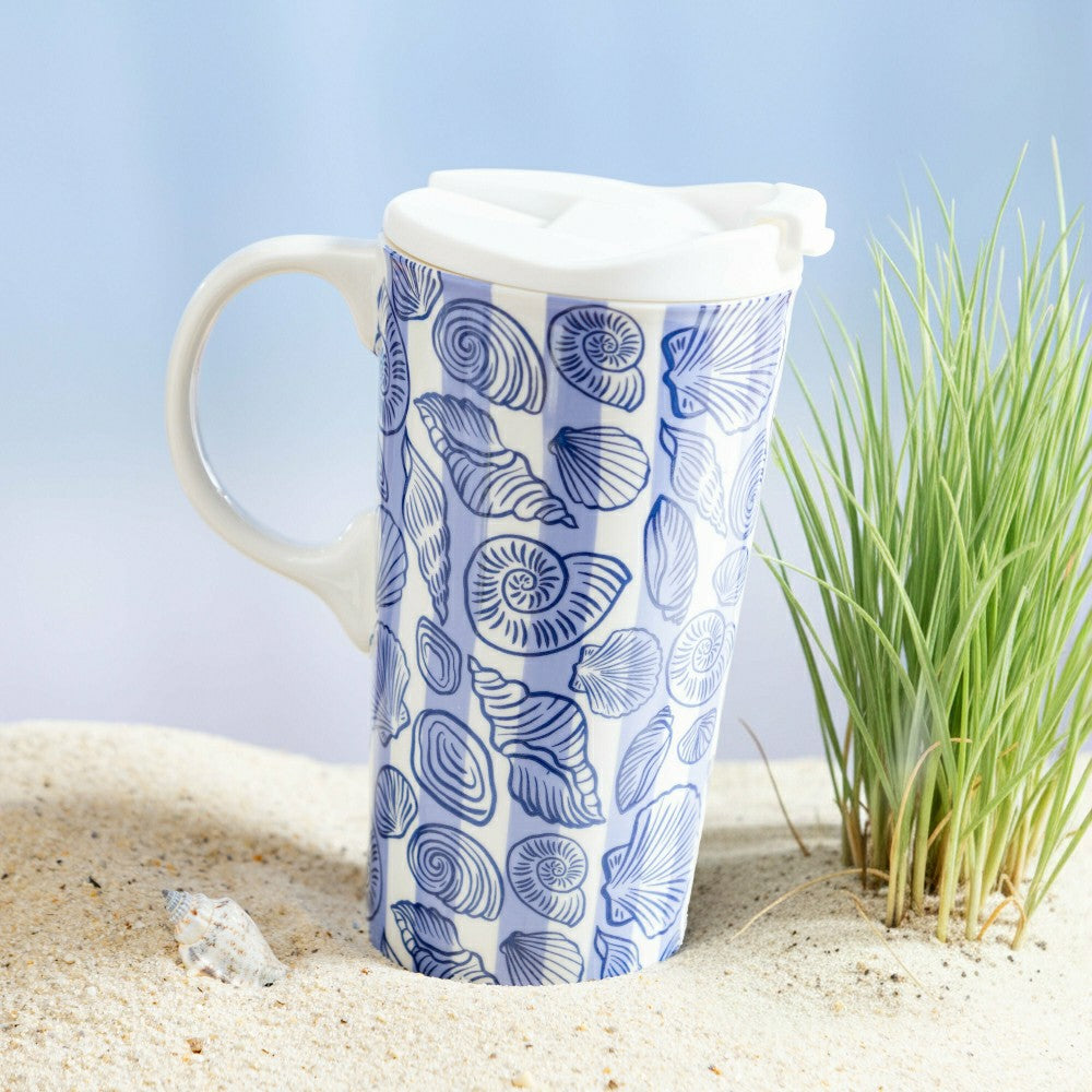 Seaside Retreat Travel Cup Ceramic Perfect Cup, 17oz, Gift Box | Plow & Hearth