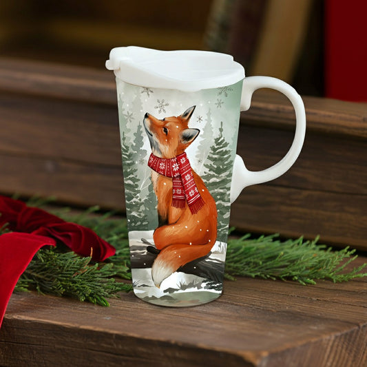 Winter Grove Travel Cup Ceramic Perfect Cup, Fox, 17oz, Gift Box | Plow & Hearth