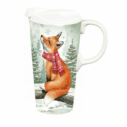Winter Grove Travel Cup Ceramic Perfect Cup, Fox, 17oz, Gift Box | Plow & Hearth