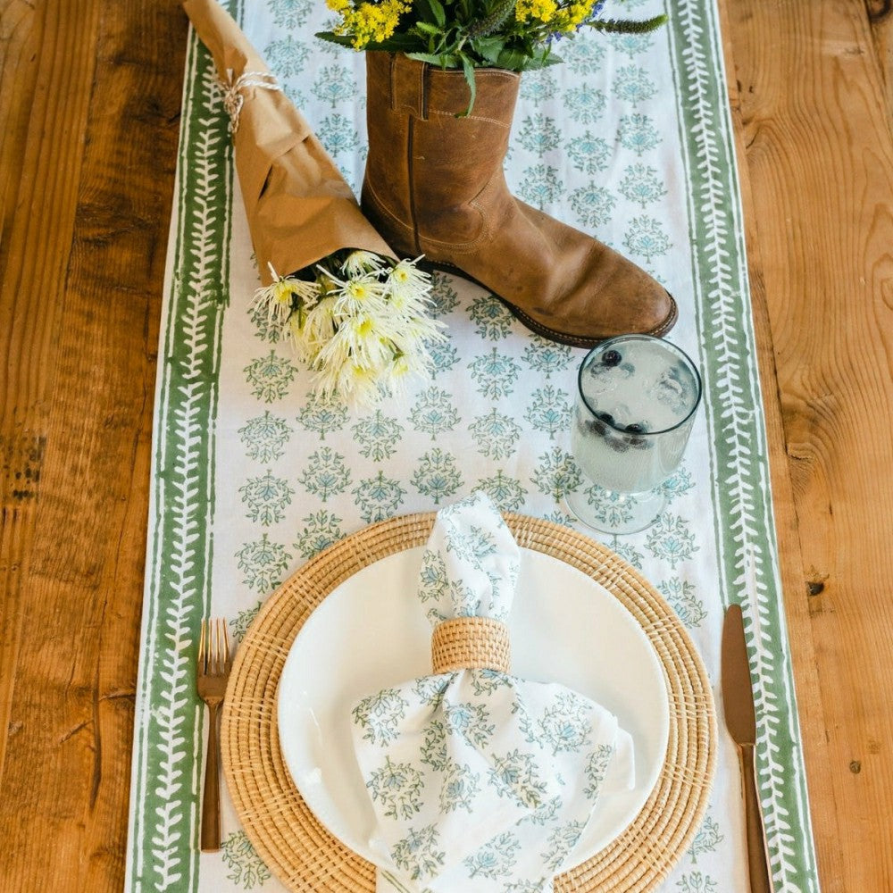 Table Runner - Lotus, Sage & Uniform Blue | Plow & Hearth