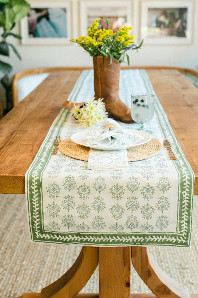 Table Runner - Lotus, Sage & Uniform Blue | Plow & Hearth