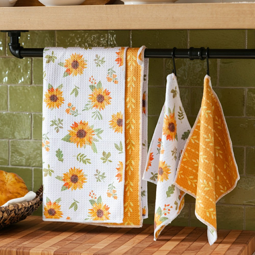 VivaStyle Sunflower Fields Kitchen Gift Set Quick Dry, 1pc Towel and 2 | Plow & Hearth