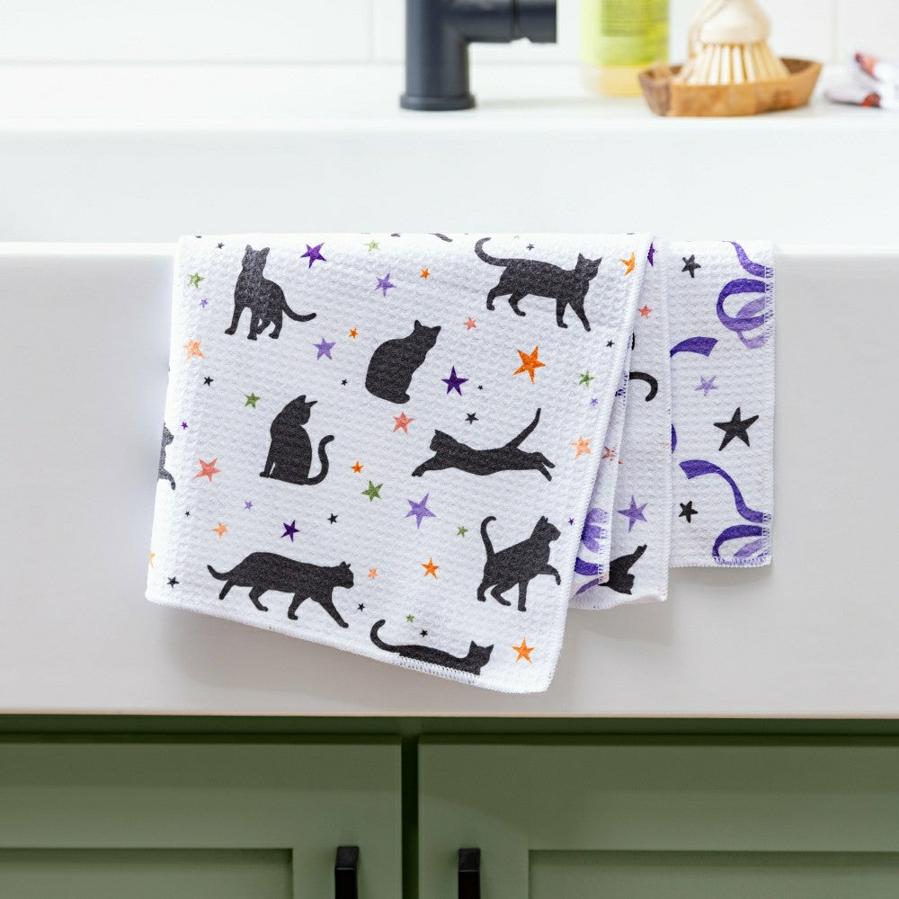 Haunted House Cats and Bows Quick Dry Kitchen Towel, Pet, 30"L x 18"W | Plow & Hearth