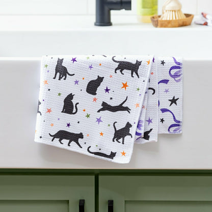 Haunted House Cats and Bows Quick Dry Kitchen Towel, Pet, 30"L x 18"W | Plow & Hearth