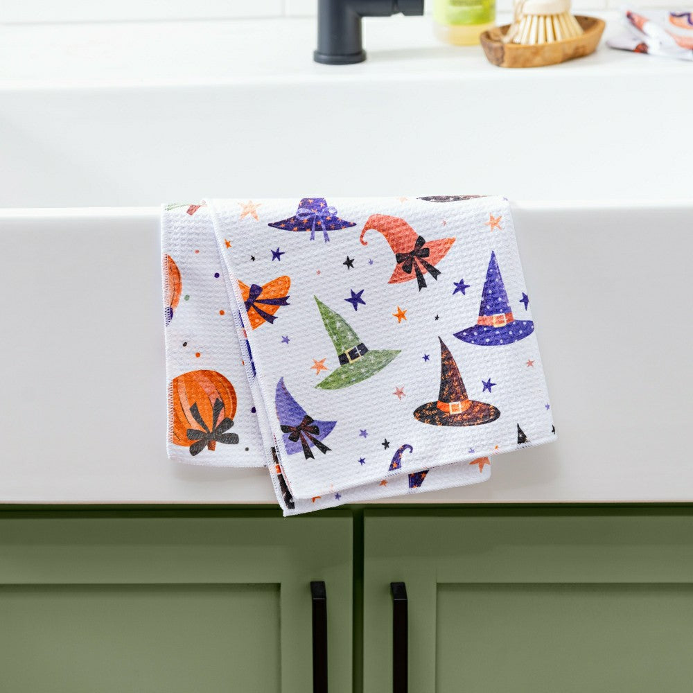 Haunted House Witch Hat Quick Dry Kitchen Towel, Pumpkin, 30"L x 18"W | Plow & Hearth