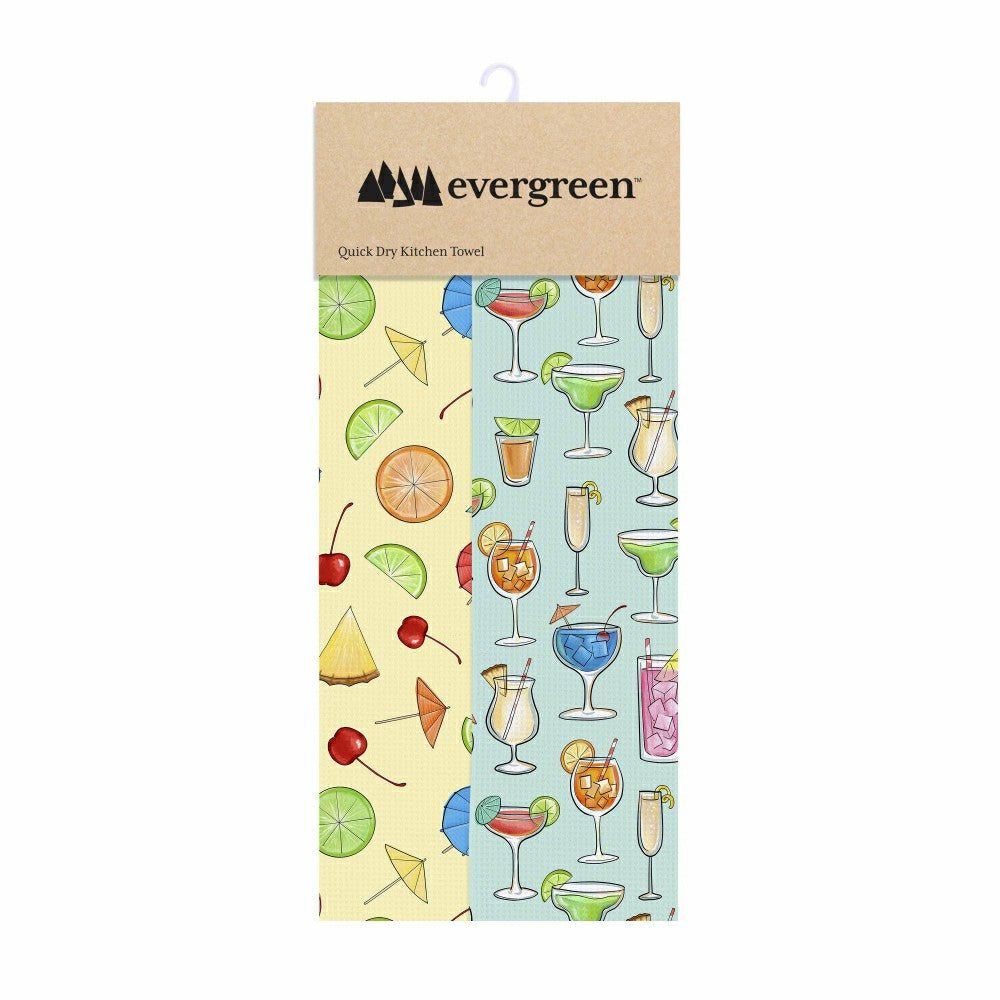 Kitchen Towel Quick Dry Waffle Weave Double-Sided, Cocktails, 30"L x 1 | Plow & Hearth