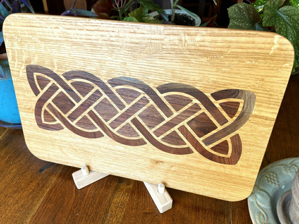 White Oak charcuterie board - complex Celtic knot inlay. | Plow & Hearth