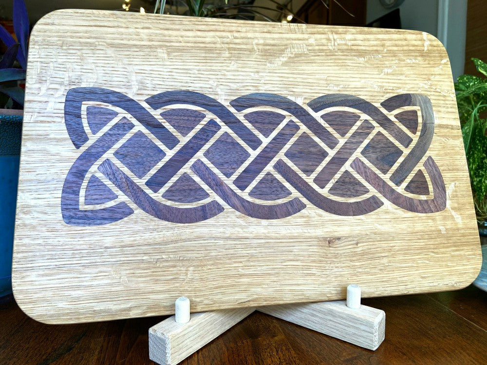 White Oak charcuterie board - complex Celtic knot inlay. | Plow & Hearth