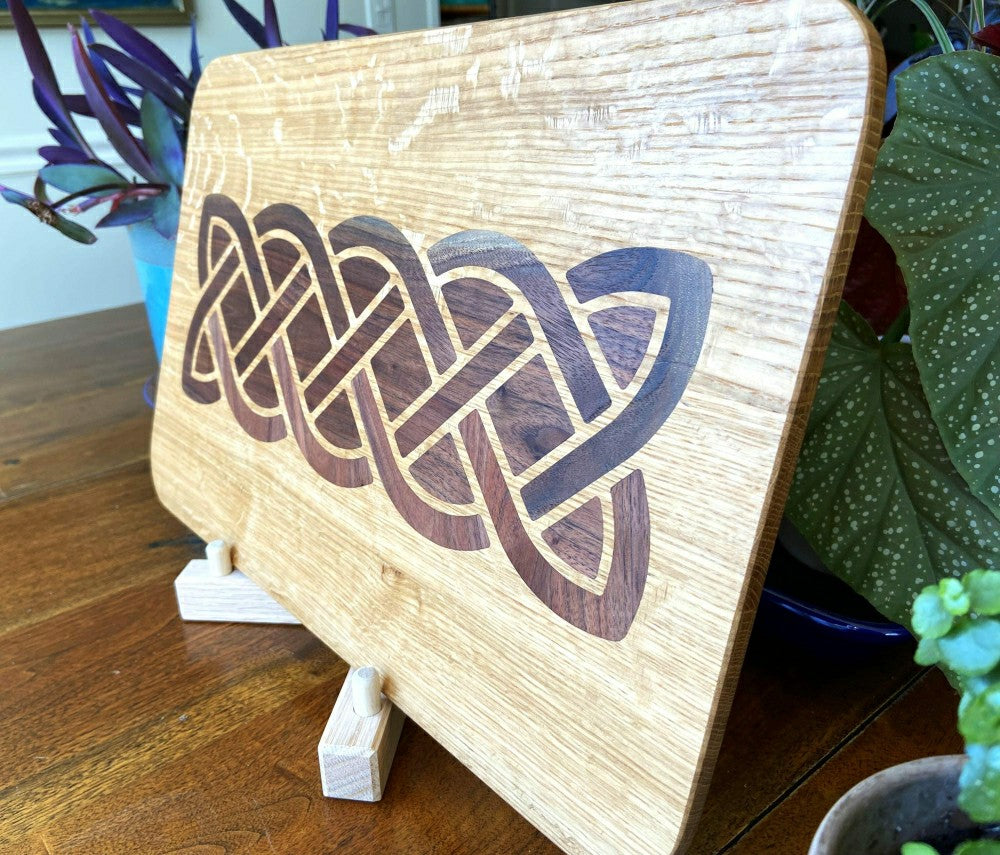 White Oak charcuterie board - complex Celtic knot inlay. | Plow & Hearth