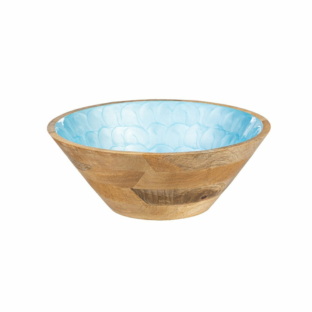 Blue Coastal Bowl Wood with Scalloped Enamel, Set of 2 | Plow & Hearth