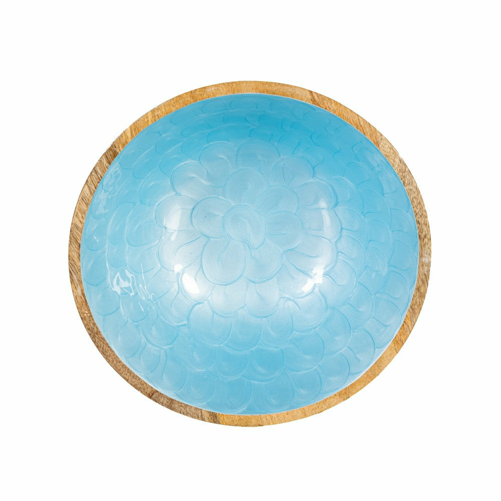 Blue Coastal Bowl Wood with Scalloped Enamel, Set of 2 | Plow & Hearth