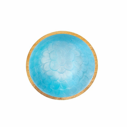 Blue Coastal Bowl Wood with Scalloped Enamel, Set of 2 | Plow & Hearth