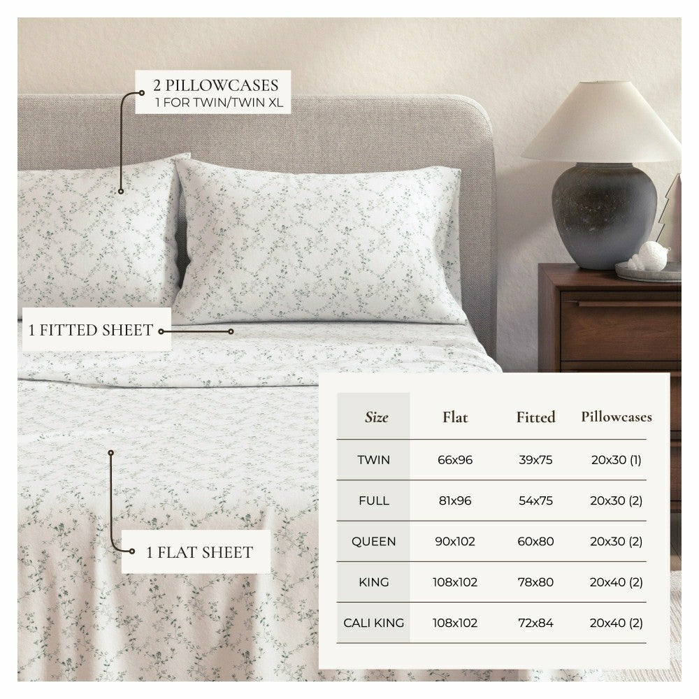 Turkish Cotton Flannel Sheet Set - Winter Floral Collection | Plow & Hearth