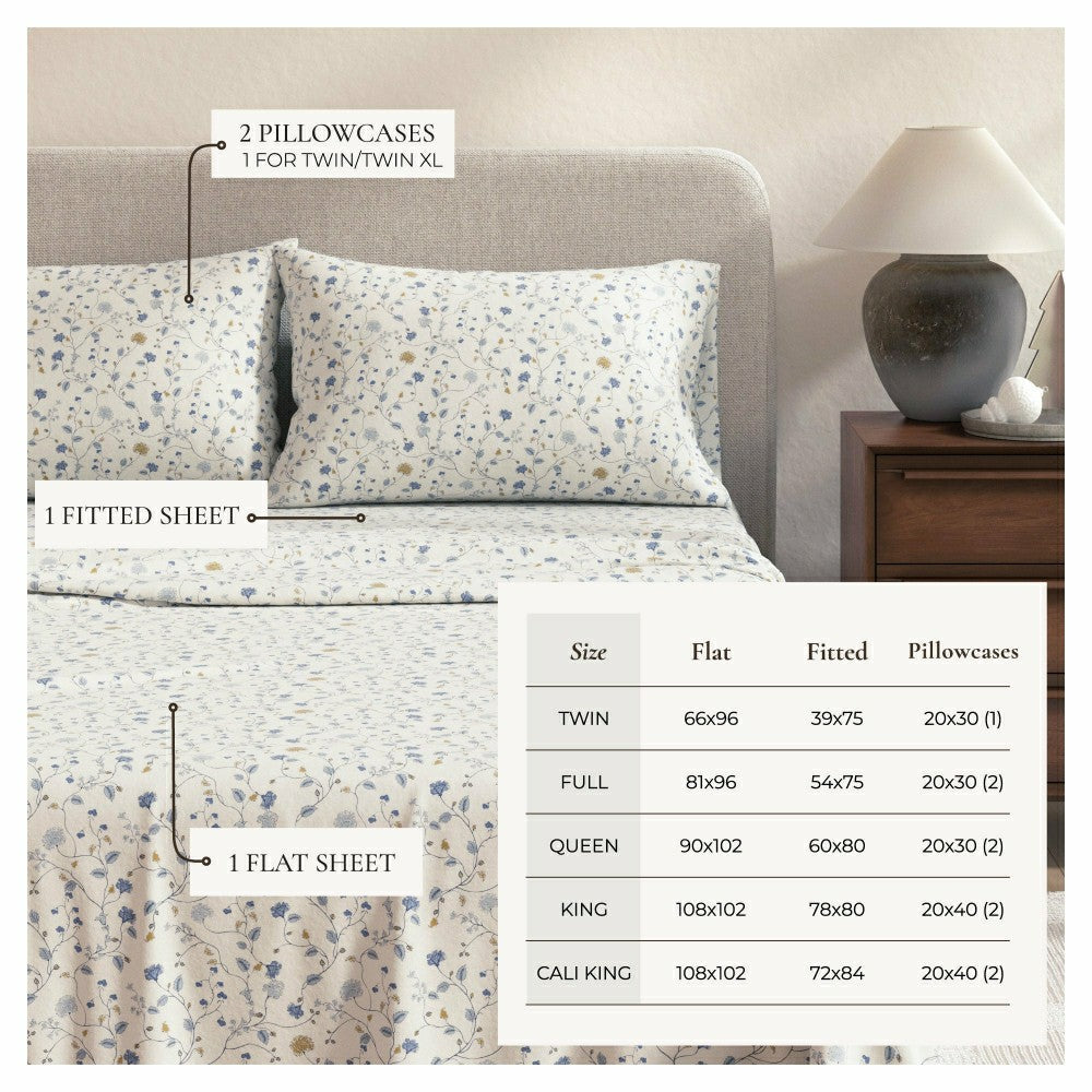 Turkish Cotton Flannel Sheet Set - Winter Floral Collection | Plow & Hearth
