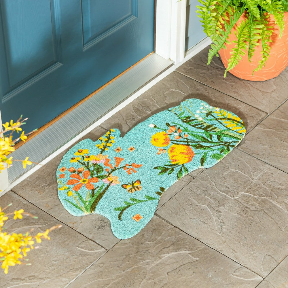 Hop Into Spring Floral Shaped Coir Mat | Plow & Hearth