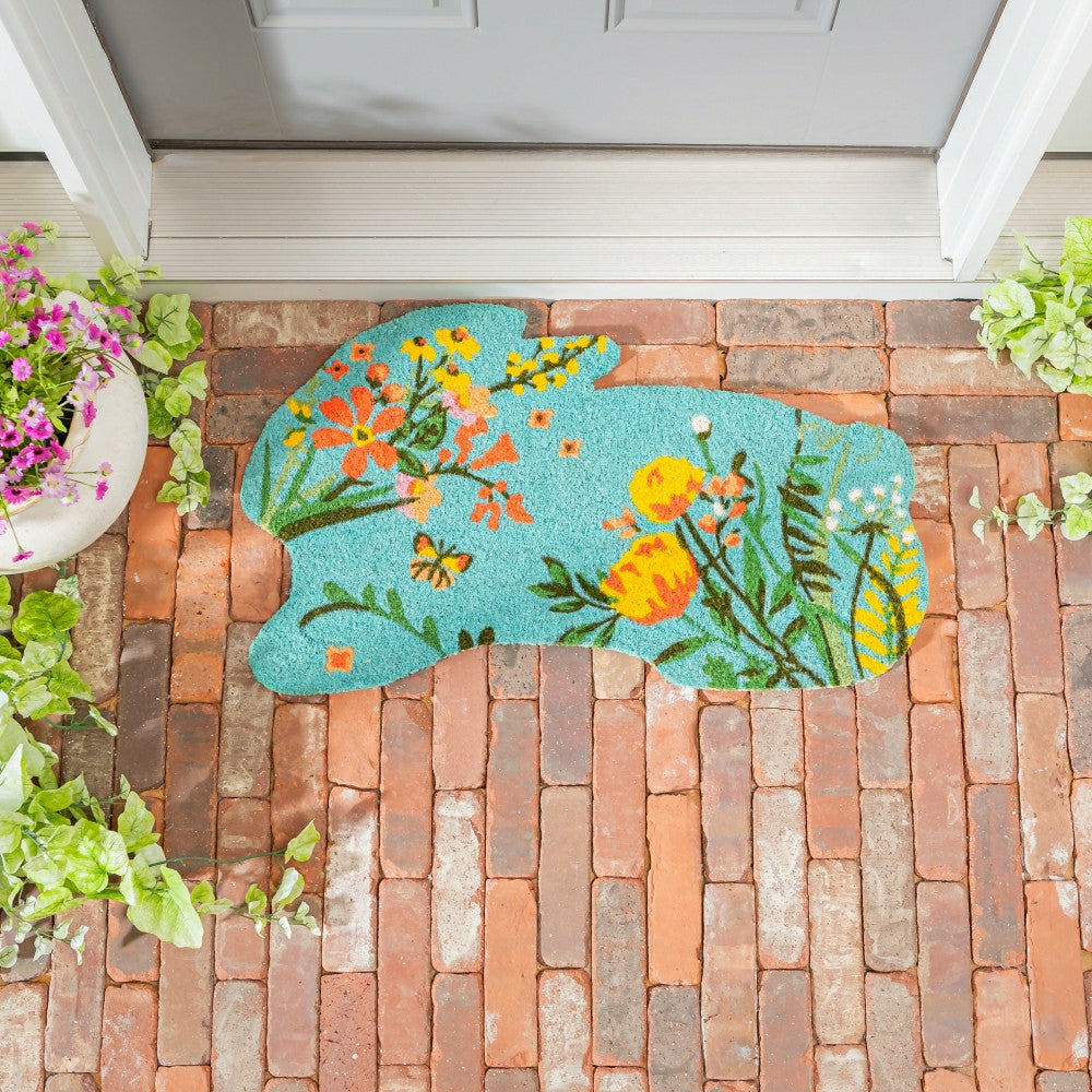 Hop Into Spring Floral Shaped Coir Mat | Plow & Hearth