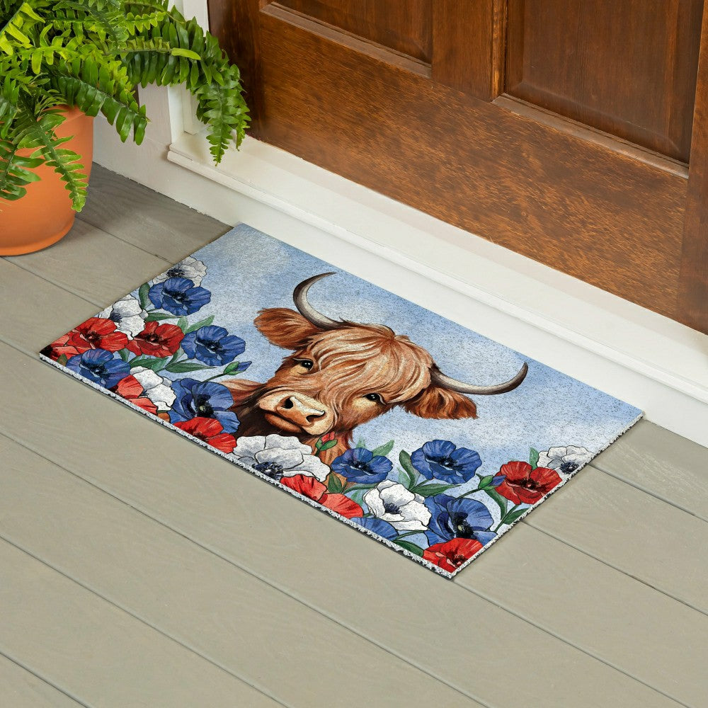 American Classic Highland Cow PVC Trapper Mat, 28"x16" | Plow & Hearth
