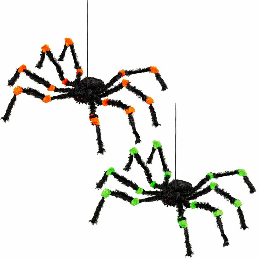 Spider Hanging Décor, Orange & Green, Set of 2 | Plow & Hearth