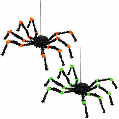 Spider Hanging Décor, Orange & Green, Set of 2 | Plow & Hearth