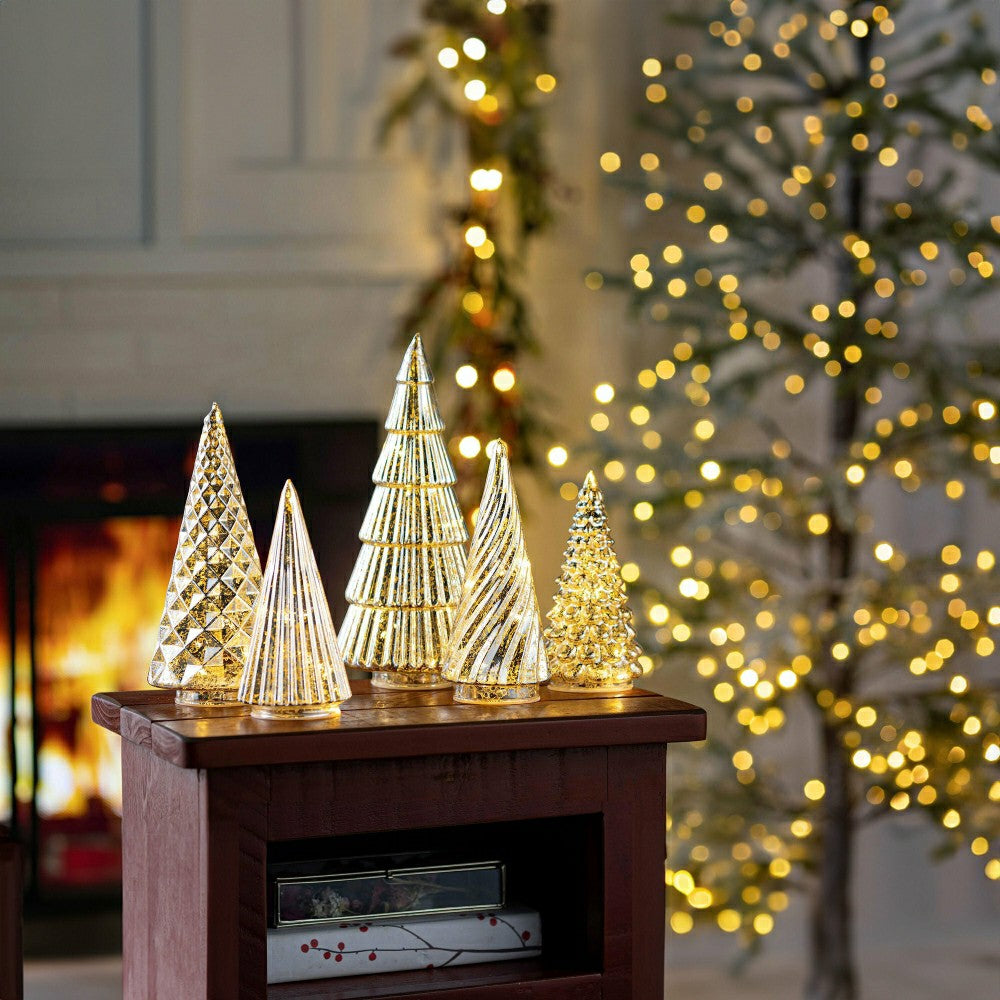 Glimmering Glass LED Holiday Trees, Set of 5 | Plow & Hearth