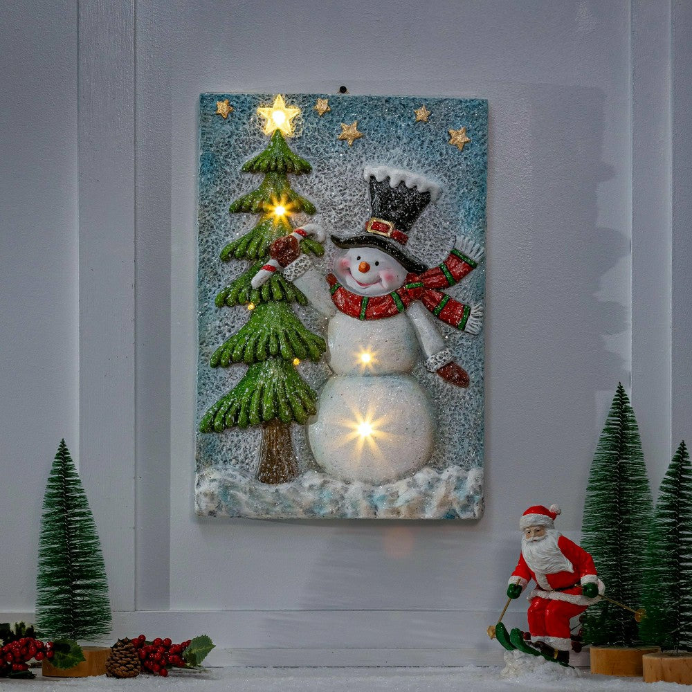 Heartfelt Cheer Indoor Wall Decor, LED MGO Textured Wall, Snowman with | Plow & Hearth