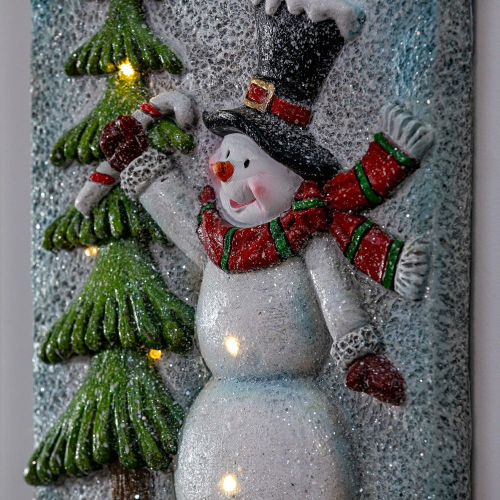 Heartfelt Cheer Indoor Wall Decor, LED MGO Textured Wall, Snowman with | Plow & Hearth