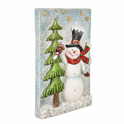 Heartfelt Cheer Indoor Wall Decor, LED MGO Textured Wall, Snowman with | Plow & Hearth