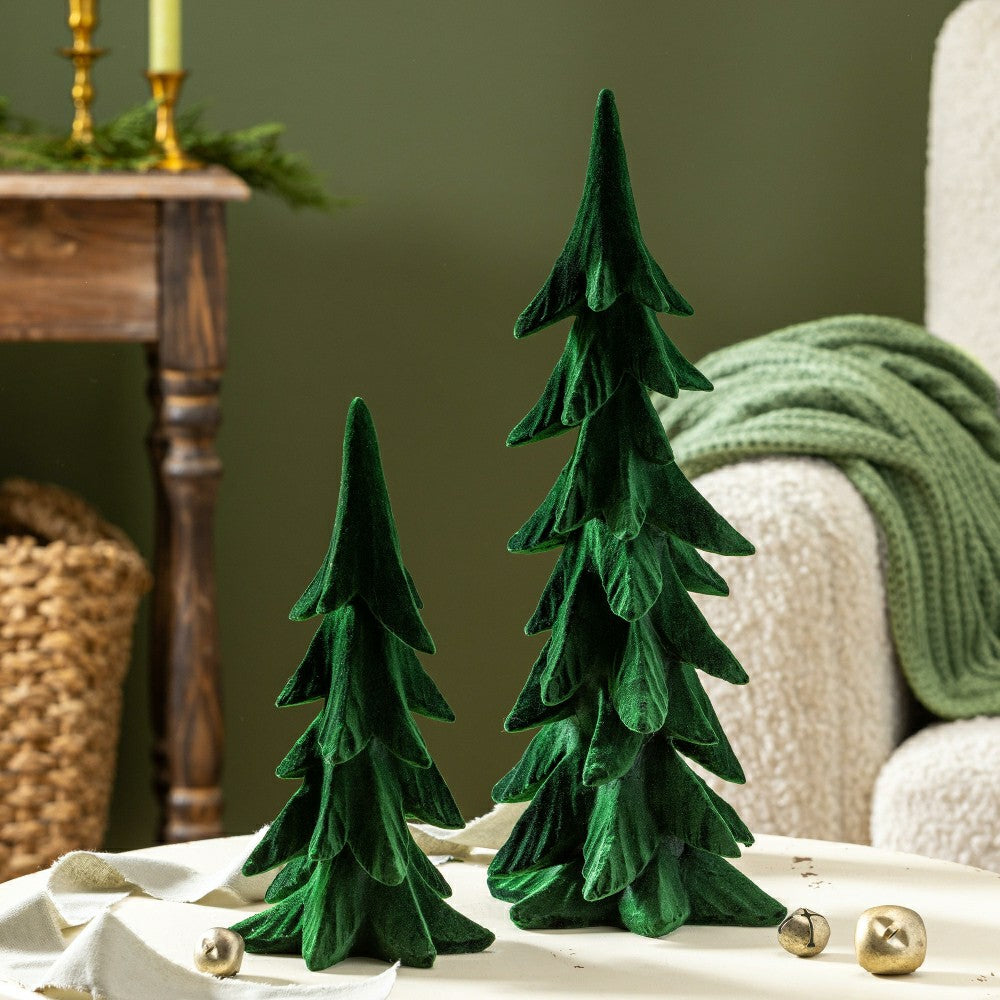 Shades of Emerald Table Décor Tree Flocked Resin Set | Plow & Hearth