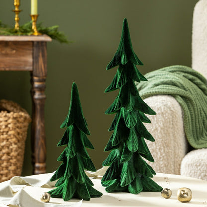 Shades of Emerald Table Décor Tree Flocked Resin Set | Plow & Hearth