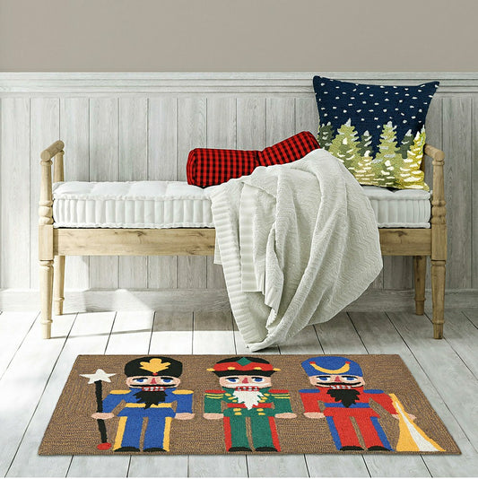 Indoor/Outdoor Hand-Hooked Nutcracker Trio Accent Rug, 24" x 36" | Plow & Hearth