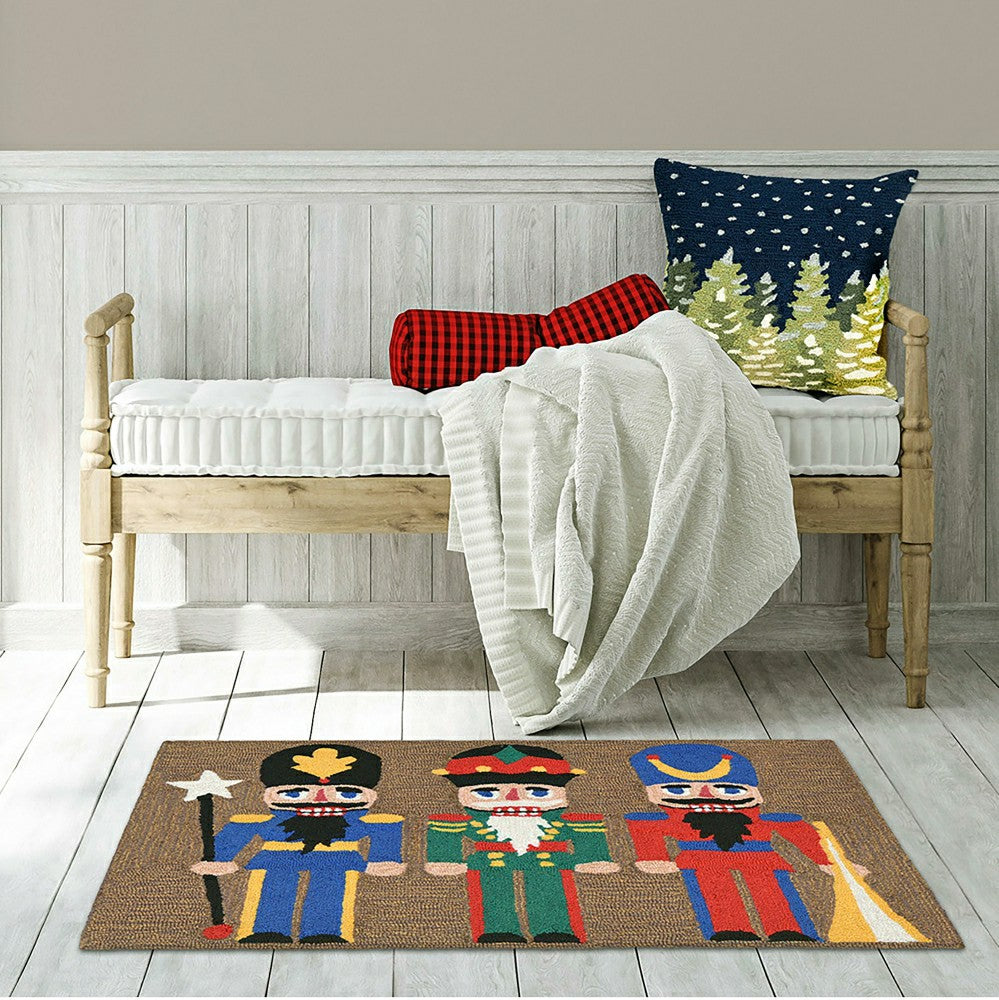 Indoor/Outdoor Hand-Hooked Nutcracker Trio Accent Rug, 20" x 30" | Plow & Hearth