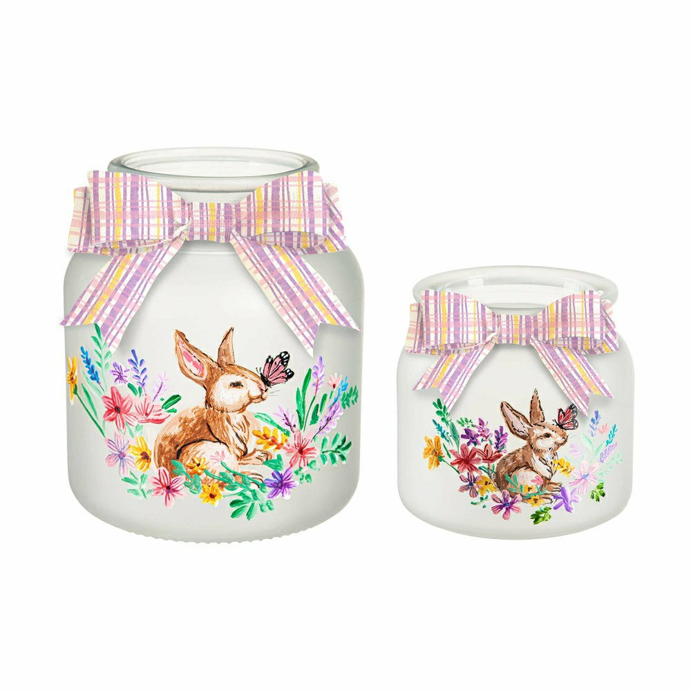 Lighted Glass Jar with Springtime Bunny Scene, Set of 2 | Plow & Hearth