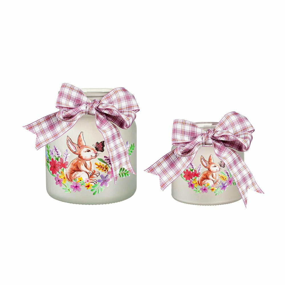 Lighted Glass Jar with Springtime Bunny Scene, Set of 2 | Plow & Hearth