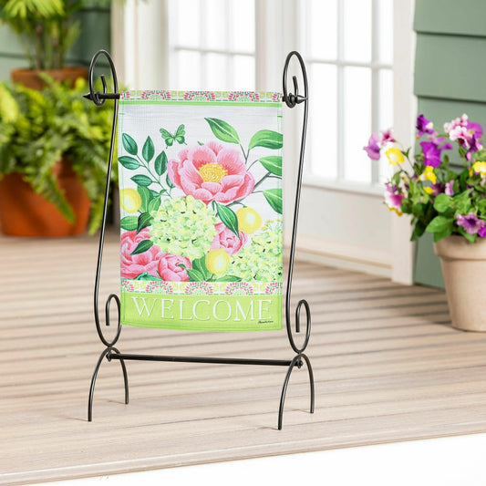 Floral Welcome Burlap Garden Flag | Plow & Hearth