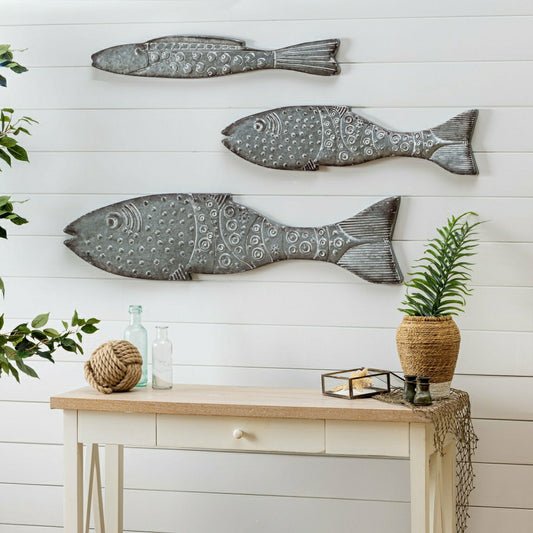 Blue Coastal Outdoor Wall Decor, Metal, Galvanized Metal Fish Wall Dec | Plow & Hearth