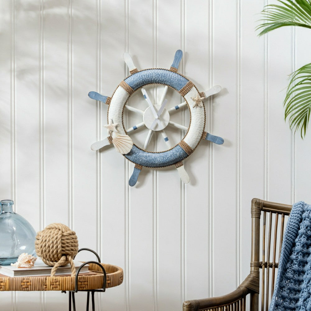 Blue Coastal Outdoor Wall Decor, Metal, Nautical Clock, 21" L x 21" H | Plow & Hearth