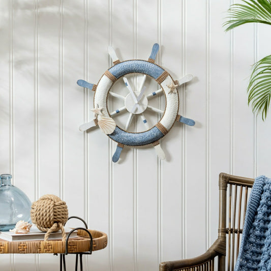 Blue Coastal Outdoor Wall Decor, Metal, Nautical Clock, 21" L x 21" H | Plow & Hearth