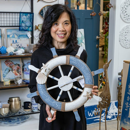Blue Coastal Outdoor Wall Decor, Metal, Nautical Clock, 21" L x 21" H | Plow & Hearth