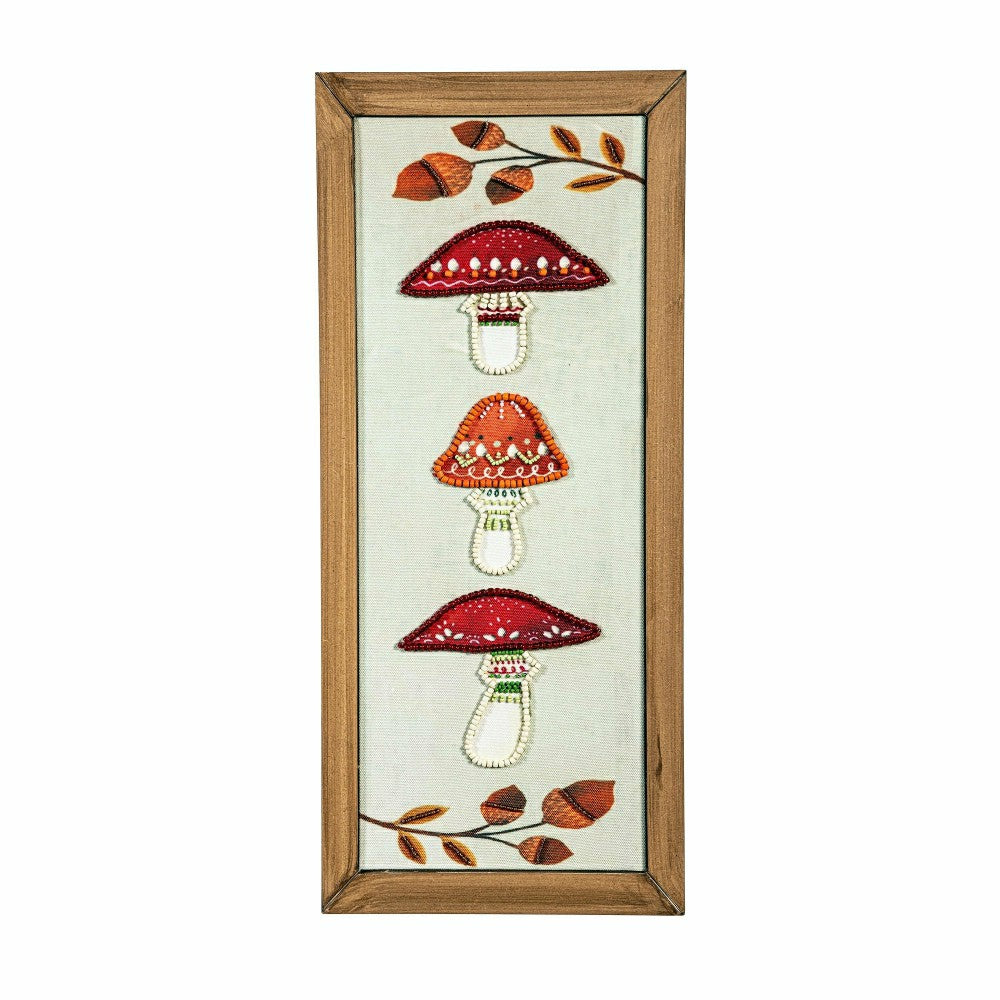 Woodland Storybook Indoor Wall Decor, Textile Beaded Mushroom with Woo | Plow & Hearth