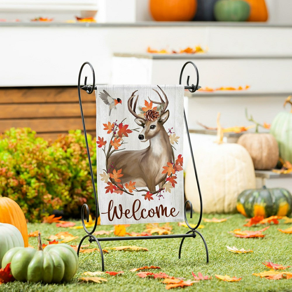 Autumn Deer Wreath Moire Garden Flag | Plow & Hearth