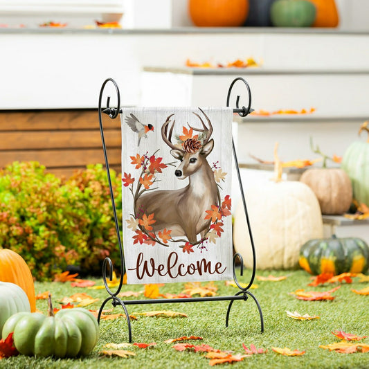 Autumn Deer Wreath Moire Garden Flag | Plow & Hearth
