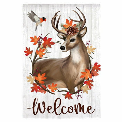Autumn Deer Wreath Moire Garden Flag | Plow & Hearth