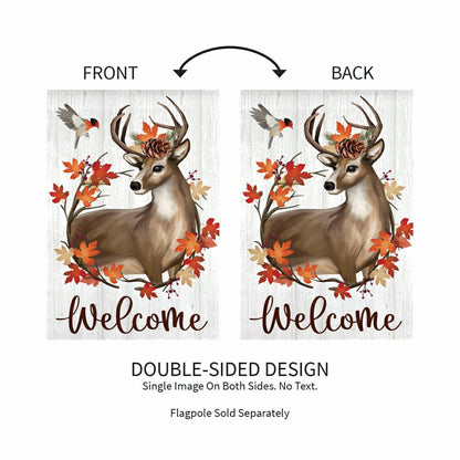 Autumn Deer Wreath Moire Garden Flag | Plow & Hearth
