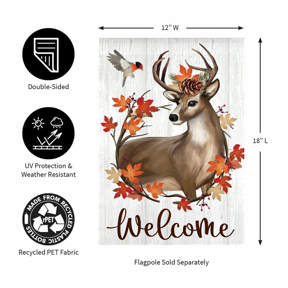 Autumn Deer Wreath Moire Garden Flag | Plow & Hearth
