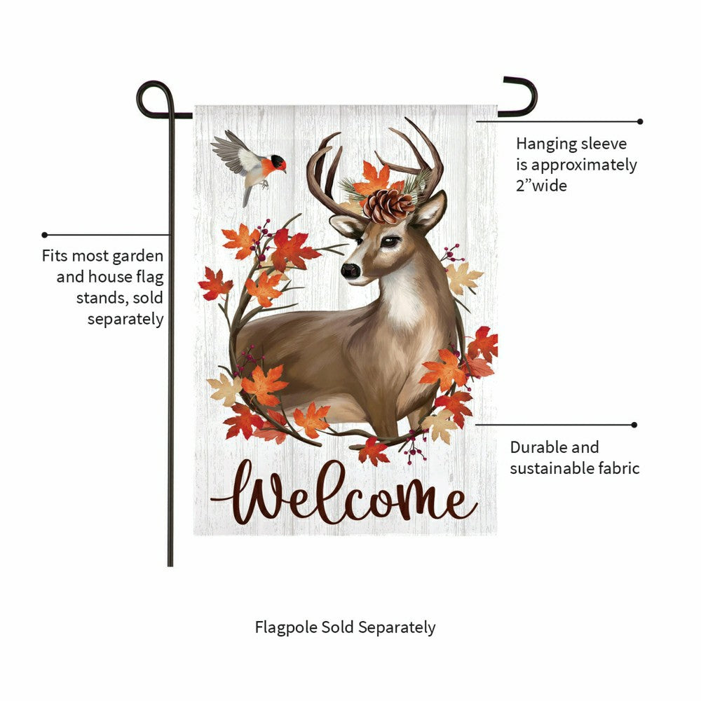 Autumn Deer Wreath Moire Garden Flag | Plow & Hearth