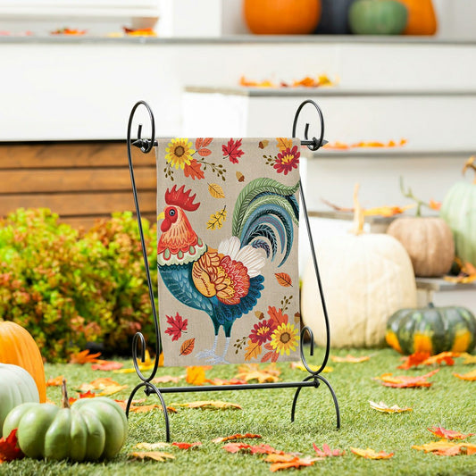 Harvest Rooster Burlap Garden Flag | Plow & Hearth