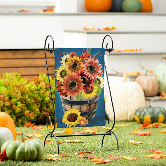Barrel Of Blooms & Pumpkins Burlap Garden Flag | Plow & Hearth