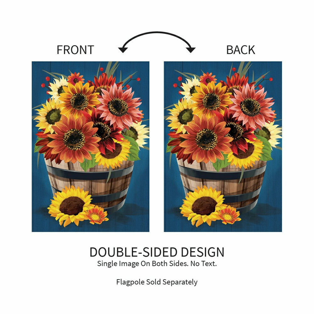 Barrel Of Blooms & Pumpkins Burlap Garden Flag | Plow & Hearth
