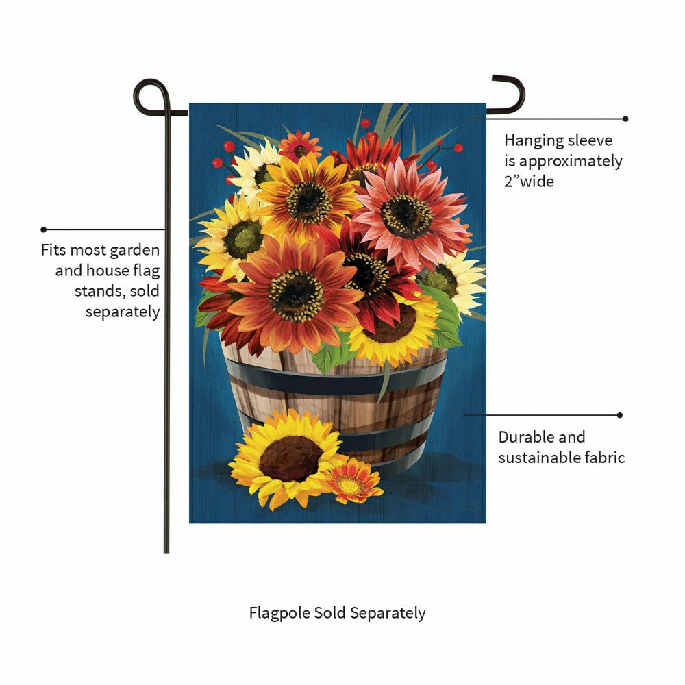 Barrel Of Blooms & Pumpkins Burlap Garden Flag | Plow & Hearth